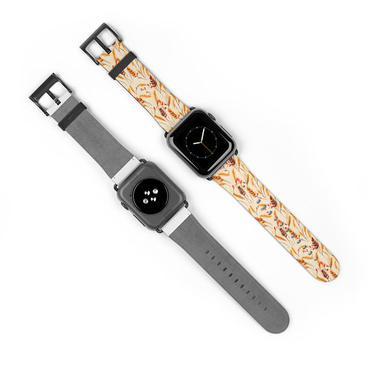 Golden Harvest - An Autumn Collage of Wheat and Berries - Apple Watch Strap - Pattern Symphony