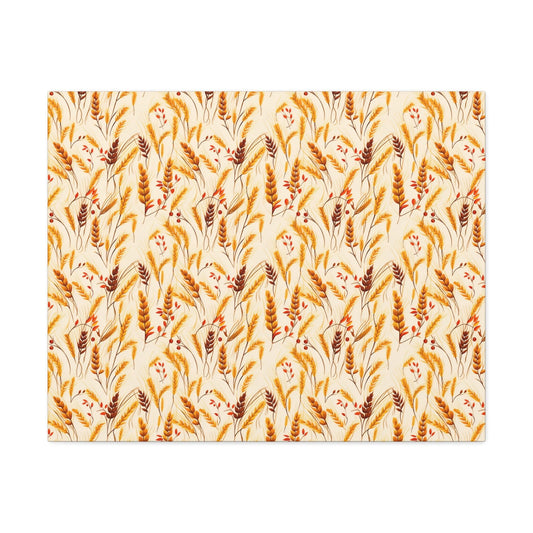Golden Harvest: An Autumn Collage of Wheat and Berries - Satin Canvas, Stretched - Pattern Symphony