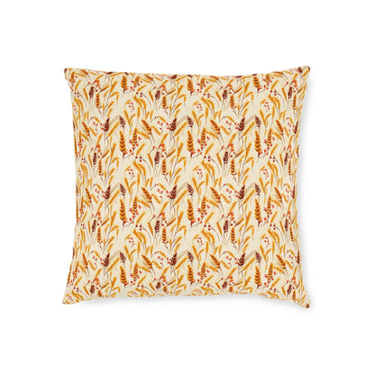 Golden Harvest: An Autumn Collage of Wheat and Berries - Square Pillow - Pattern Symphony
