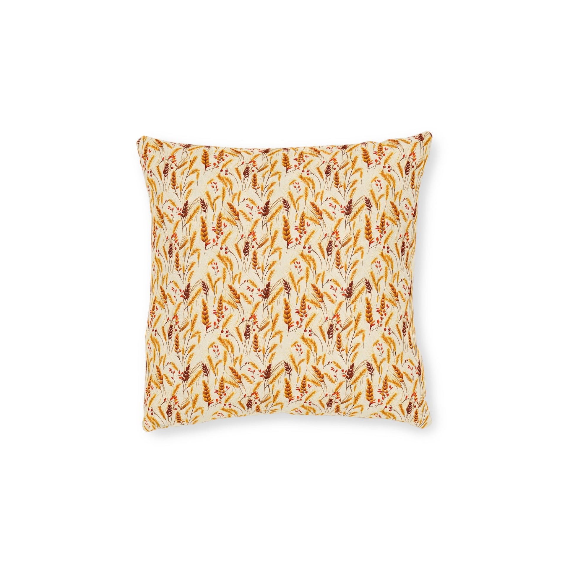 Golden Harvest: An Autumn Collage of Wheat and Berries - Square Pillow - Pattern Symphony