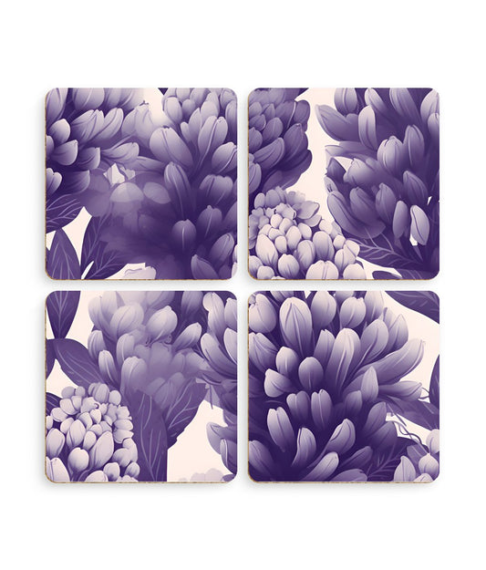 Gradient Grape Hyacinth - Purple and White Floral Pattern - Pack of 4 Coasters - Pattern Symphony