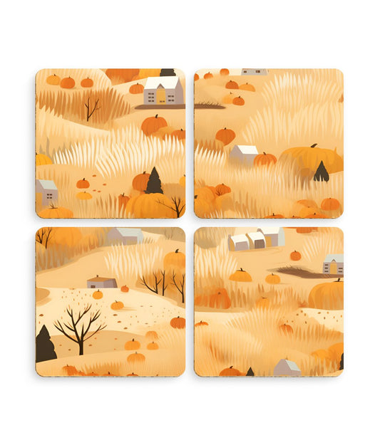 Harvest Homestead: Whimsical Autumn Villages - Pack of 4 Coasters - Pattern Symphony