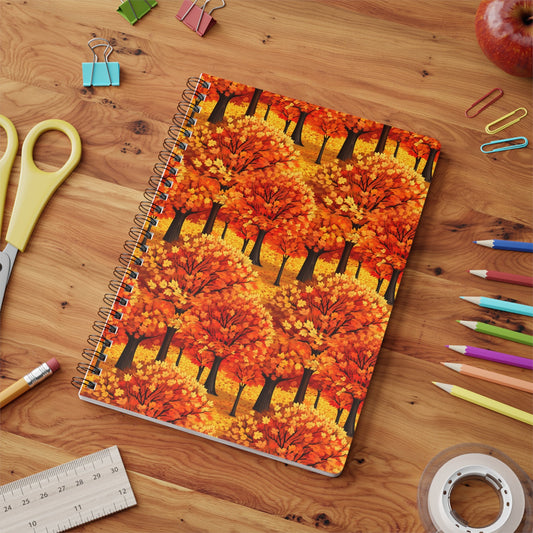 Impasto-Style Woodlands: High-Contrast Autumn Foliage - Notebook (A5) - Pattern Symphony