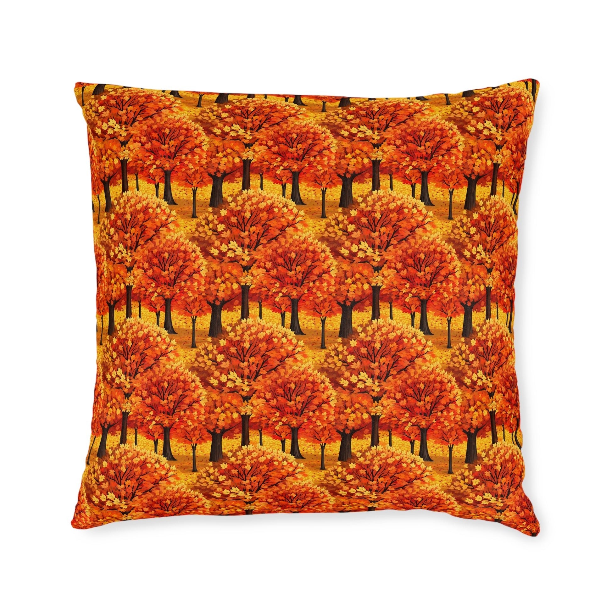 Impasto-Style Woodlands: High-Contrast Autumn Foliage - Square Pillow - Pattern Symphony