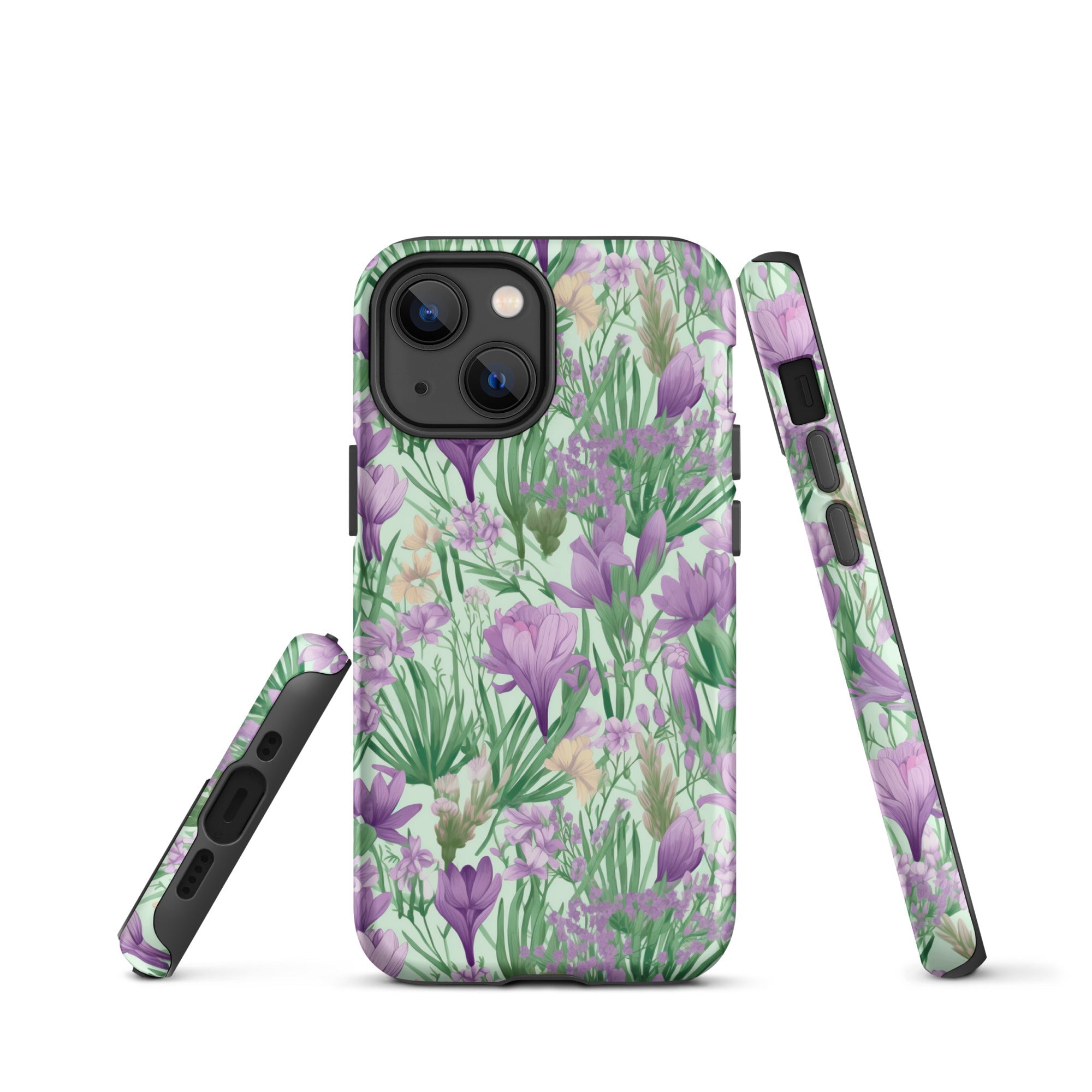 Lush Spring Garden - Purple Crocuses, Lavender Iris, and Hyacinth - iPhone Case - Pattern Symphony