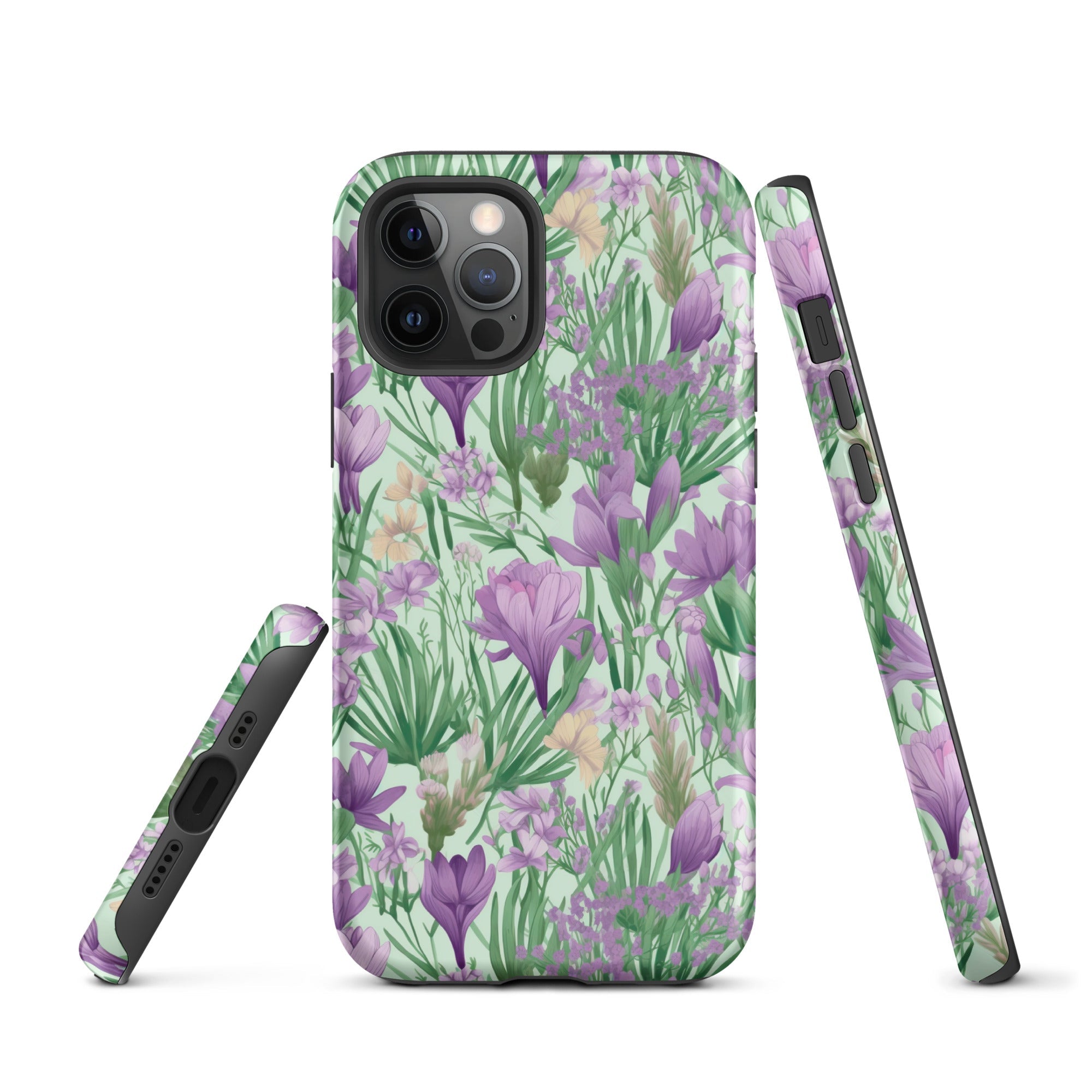 Lush Spring Garden - Purple Crocuses, Lavender Iris, and Hyacinth - iPhone Case - Pattern Symphony
