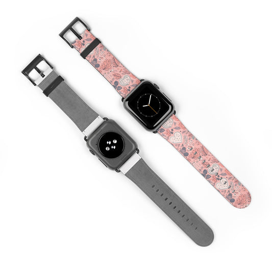 Springtime Blushing Hearts and Leaves - Whimsical Romance - Apple Watch Strap - Pattern Symphony