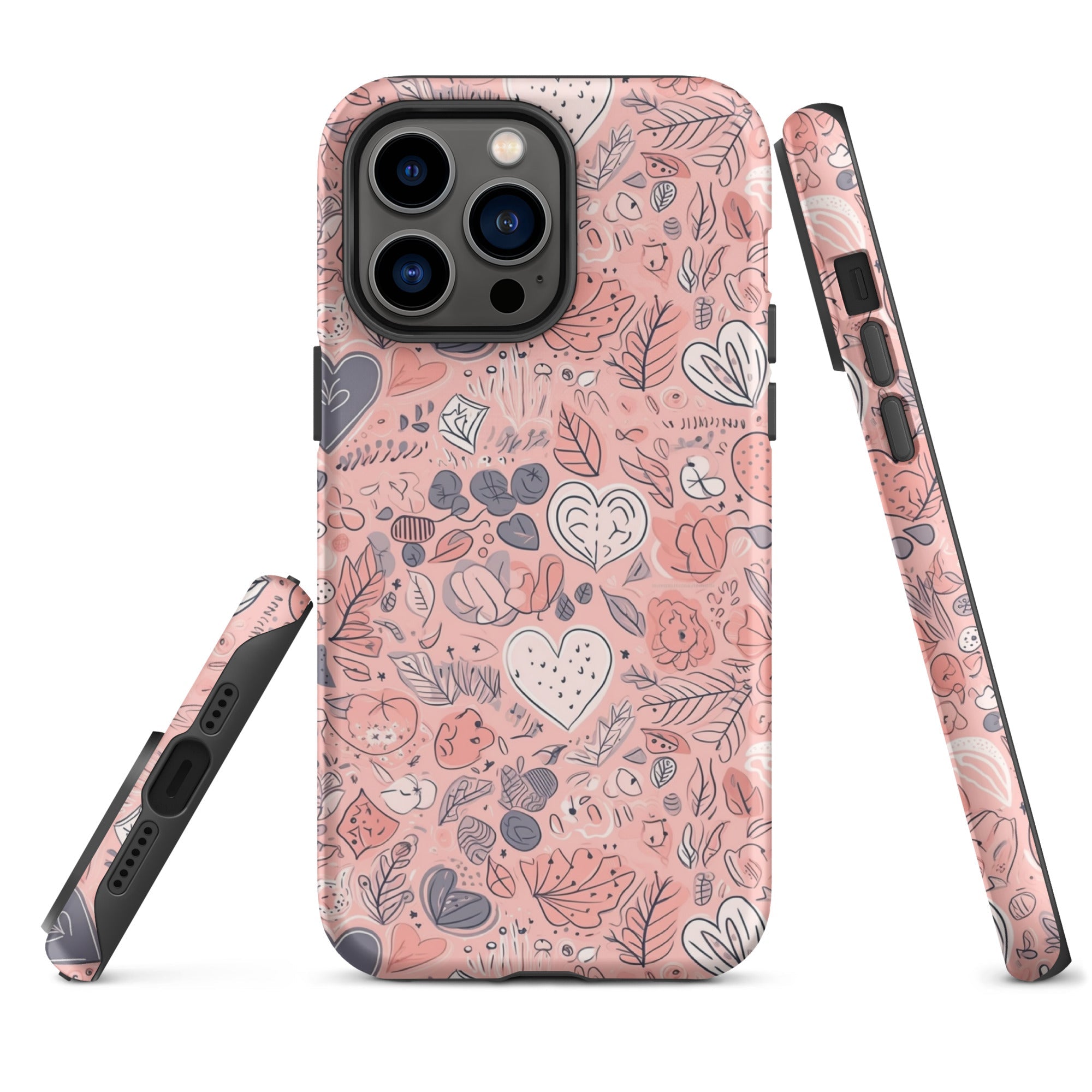 Springtime Blushing Hearts and Leaves - Whimsical Romance - iPhone Case - Pattern Symphony