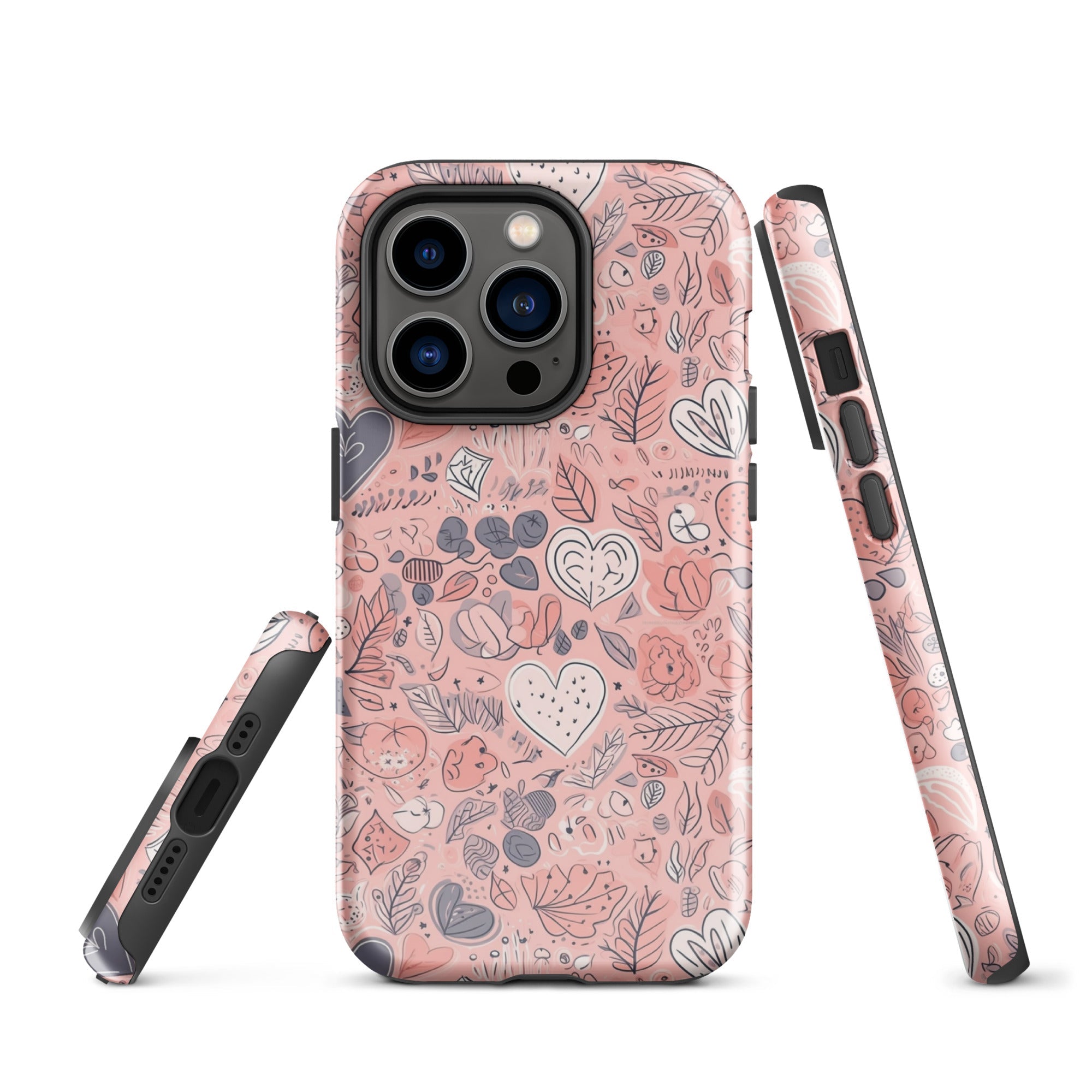 Springtime Blushing Hearts and Leaves - Whimsical Romance - iPhone Case - Pattern Symphony