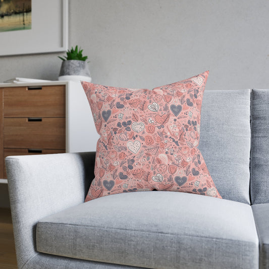 Springtime Blushing Hearts and Leaves - Whimsical Romance Sofa and Chair Cushion - Pattern Symphony