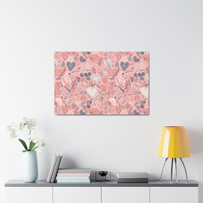 Springtime Blushing Hearts and Leaves - Whimsical Romance Wall Art Canvas - Pattern Symphony