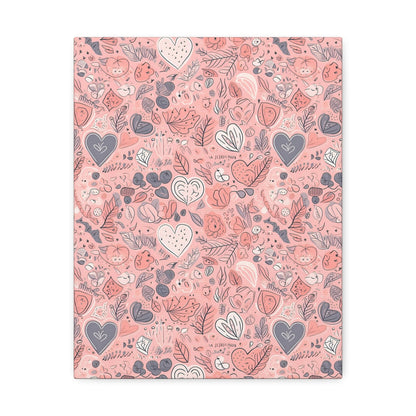 Springtime Blushing Hearts and Leaves - Whimsical Romance Wall Art Canvas - Pattern Symphony