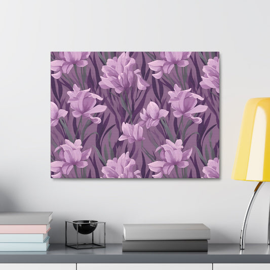 Springtime Violet Harmony - Delicate Purple Blooms Design Canvas Wall Art - Pattern Symphony