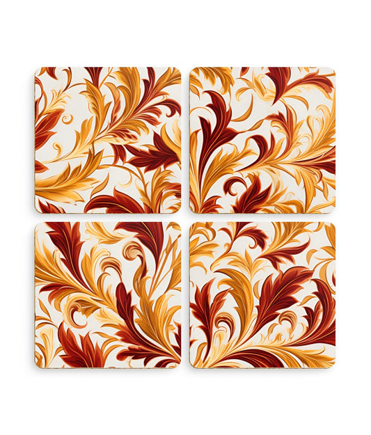 Swirling Autumn: Vortexes of Fall Foliage in Gold and Bronze - Pack of 4 Coasters - Pattern Symphony