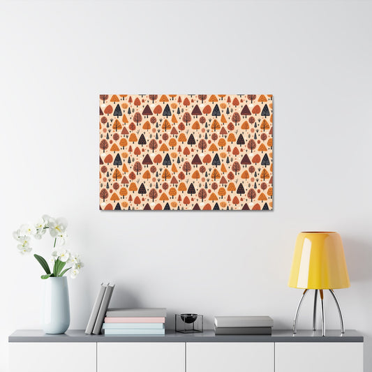Terracotta Tree Tapestry: A Playful Autumn Mosaic - Satin Canvas, Stretched - Pattern Symphony