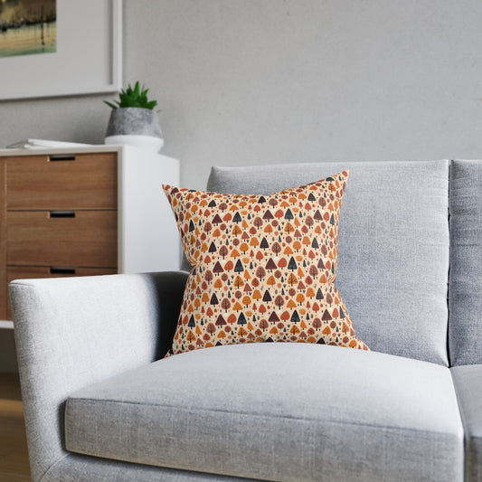 Terracotta Tree Tapestry: A Playful Autumn Mosaic - Square Pillow - Pattern Symphony