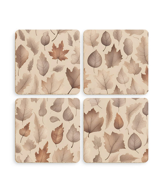 Whispering Leaves: Autumn Harmony - Pack of 4 Coasters - Pattern Symphony
