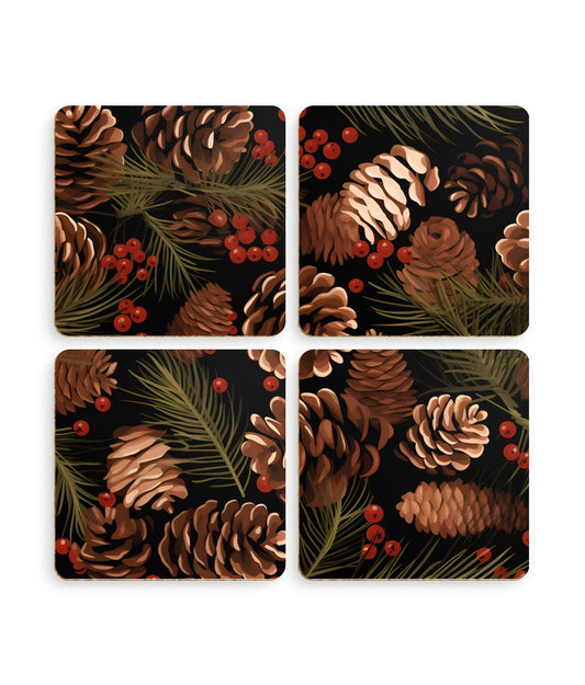 Winter Berries - Pinecone Profusion - Pack of 4 Coasters - Pattern Symphony